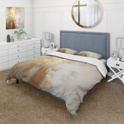 Ensemble de housse de couette Minimal Gold and Beige Abstract River IV - Northern Lights