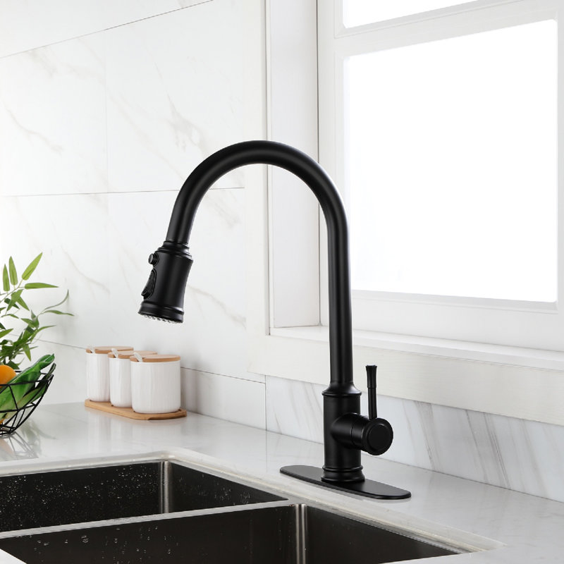 Matte Black Stainless Steel Touch Kitchen Faucet With Pull Down , 360 - Degree Nozzle Rotation, Single Handle Flow And Temperature Regulation, Corrosion Finish, 16.01 In Depth, 10.38 Width, 2.55