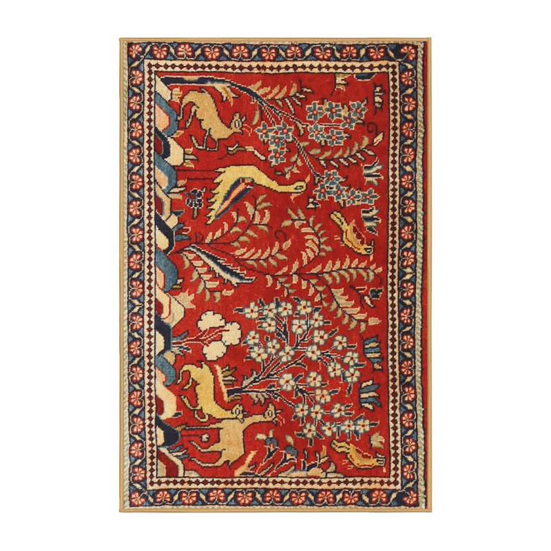 Tapis traditionnel jaune / beige / rouge, Rectangle 8 pi x 10 pi