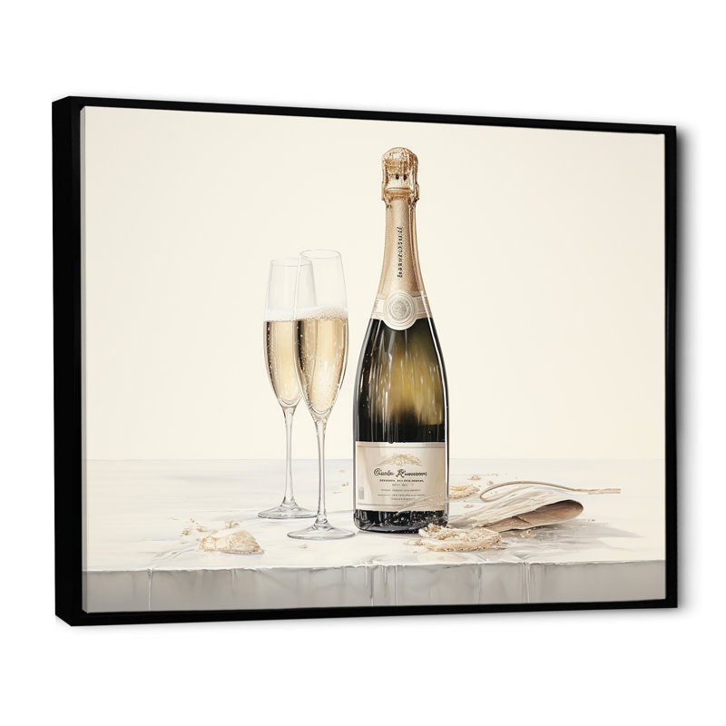 Curve Champagne Glassese - Décoration murale vin et champagne, H 34 po x l 44 po x P 1,5 po, Cadre flottant noir
