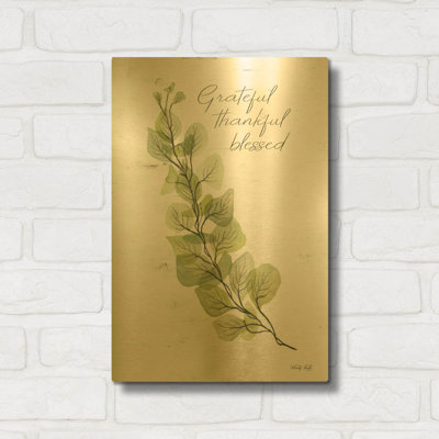 'Grateful Thankful Blessed' By Cindy Jacobs Gold Metal Wall Art, 12" x 16"