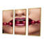 Femme avec des perles rouges dans la bouche dans une pose sensuelle - ensemble d'art mural sur toile moderne encadré de 3-2141031146-2141031150