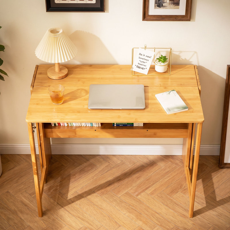 Bureau d'écriture pliable, table d'ordinateur compacte compacte pour le bureau à domicile, bureau pliable moderne avec tablette de rangement