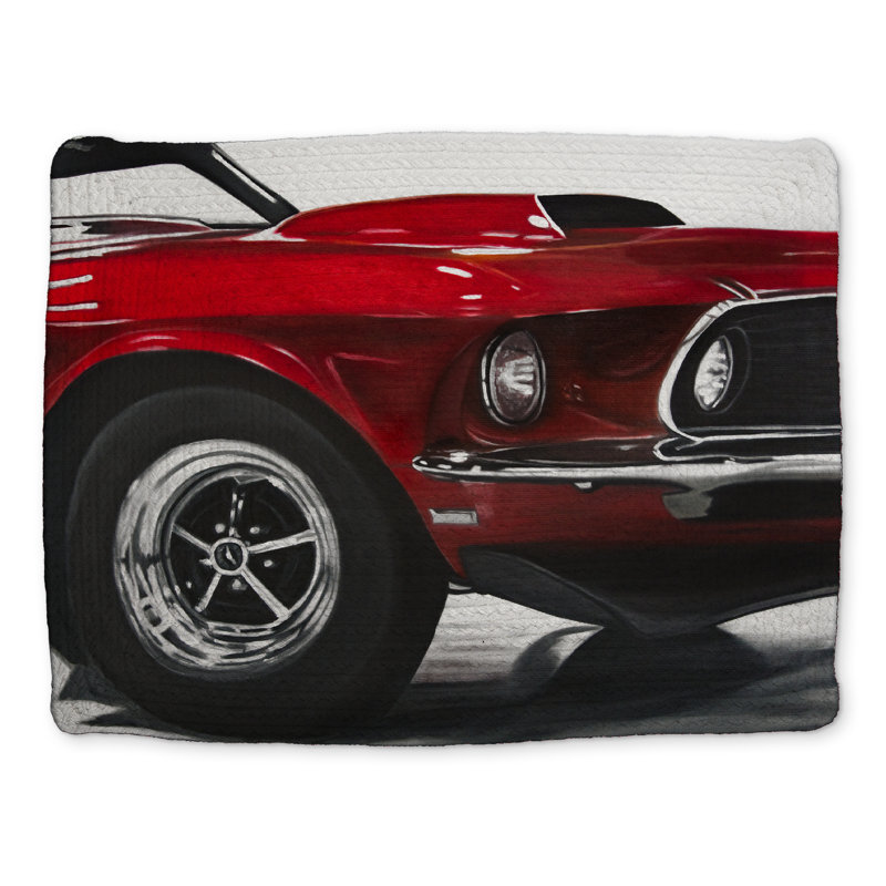 Classic Red Car Braided Polyester Placemat | Vintage Man Cave