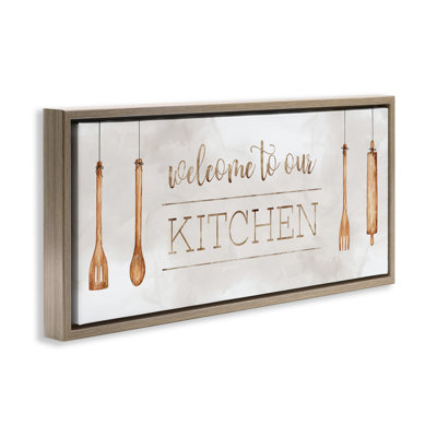 Kitchen Welcome with Utensils Framed Floater Canvas Wall Art, design by Sally Swatland