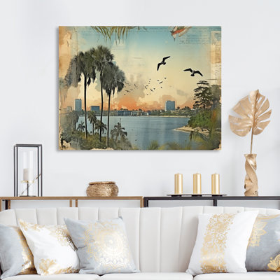 " Vintage 1920 Miami Palm Trees Beachside I "