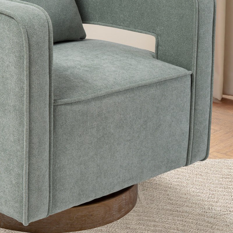 Fauteuil demi-tonneau moderne pivotant avec dossier ouvert, Mélange de lin vert pâle