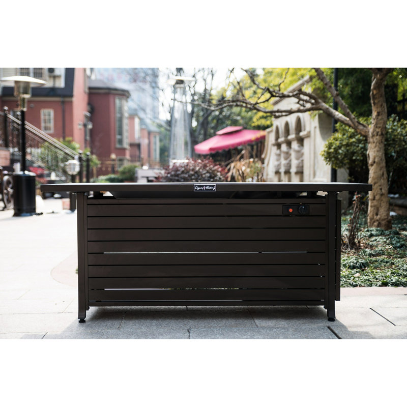 57In Outdoor Fire Pit Table Gas Propane, Aluminum 50000Btu Fireplace Dining With Lid & Glass, Rectangular, , For Backyard Garden Deck Patio - Propane Pits Table, Aluminum, Dinning And