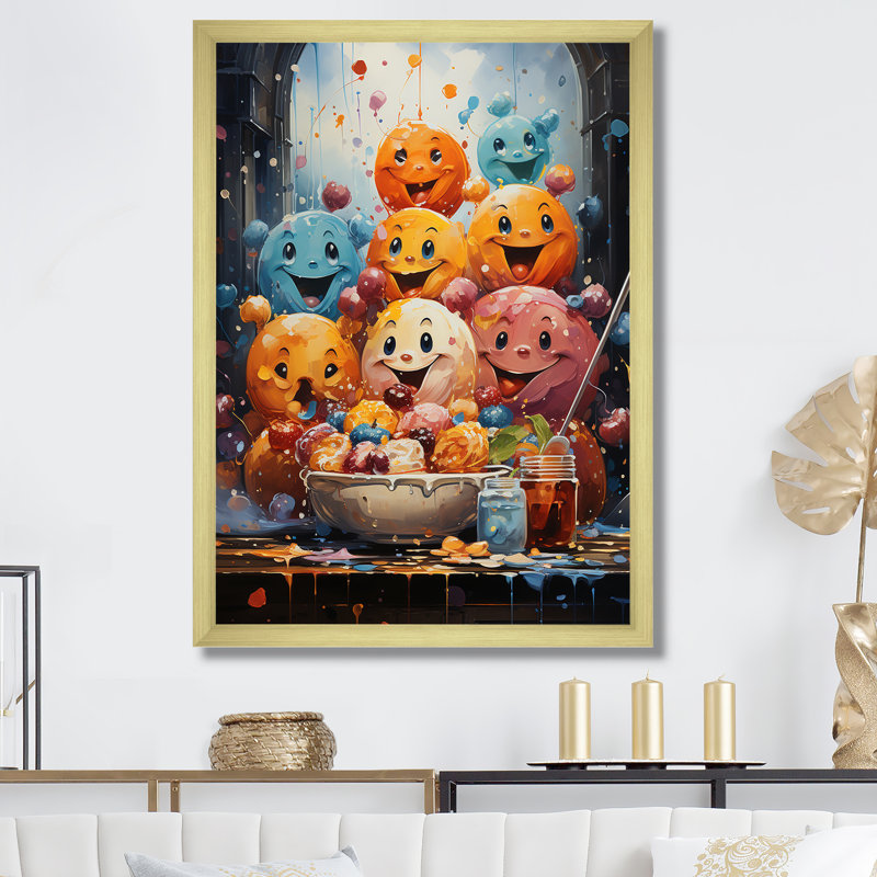 «Popart Playful Pancake Parade», reproduction d'art sur toile abstraite_105821, Encadrement doré