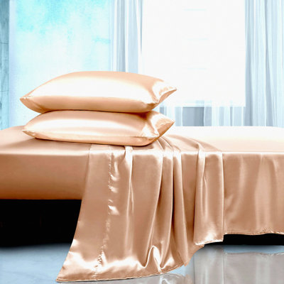Luxury Silky Beige Cooling Bedding Set - Soft Sheets Set with 1 Fitted Sheet, 1 Flat Sheet, and 2 Pillow Cases - Full 4 Piece Bed Sheets