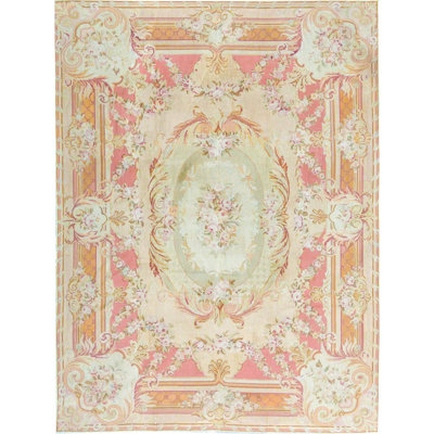 Needlepoint Hand-Knotted Wool Oriental Area Rug in Rose/Gray