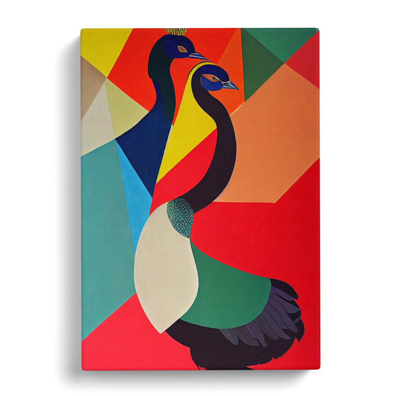 Abstract Peacocks No.2 - Wall Art, 50cm H x 35cm W x 3cm D, Wrapped Canvas