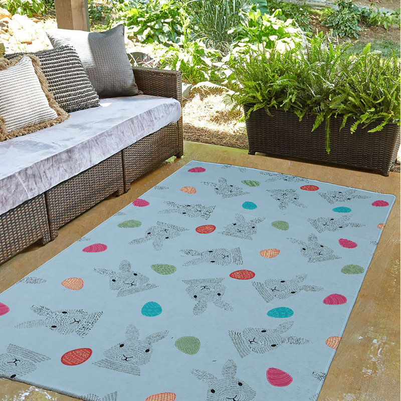Tapis bleu / rouge en chenille tissé à la machine Elioth, Rectangle 5 pi x 7 pi