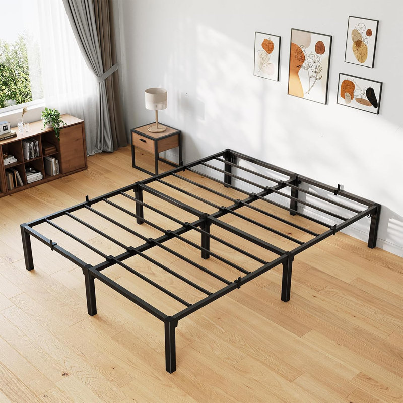 14 Inch Queen Bed Frame, Heavy Duty Metal Platform Bed Frame with Durable Iron Slat Support and Legs, No Box Spring Required, No Screws Needed, Support Up to 800 LBS