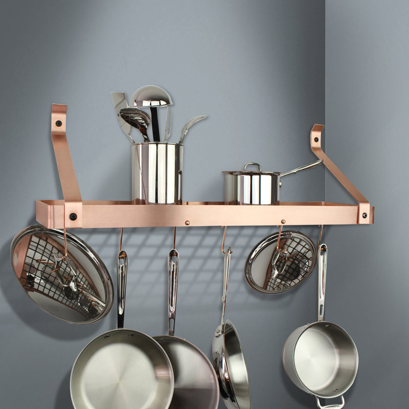 Handcrafted Gourmet Deep Wall Mounted Pot Rack, 17" H x 36" W x 13" D