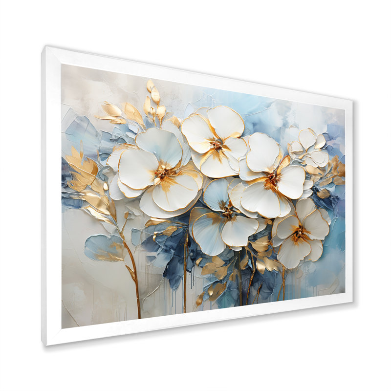 Jardin blanc et bleu Pensies, Cadre photo blanc, H 16 po x l 32 po x P 1 po