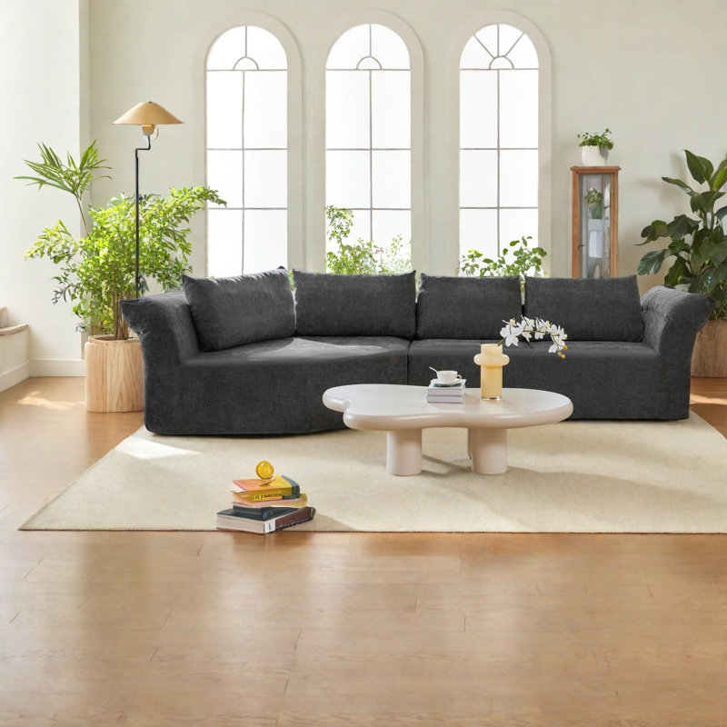 Canapé d'angle modulaire spacieux, coussins en mousse, canapé gris foncé moderne pour la maison