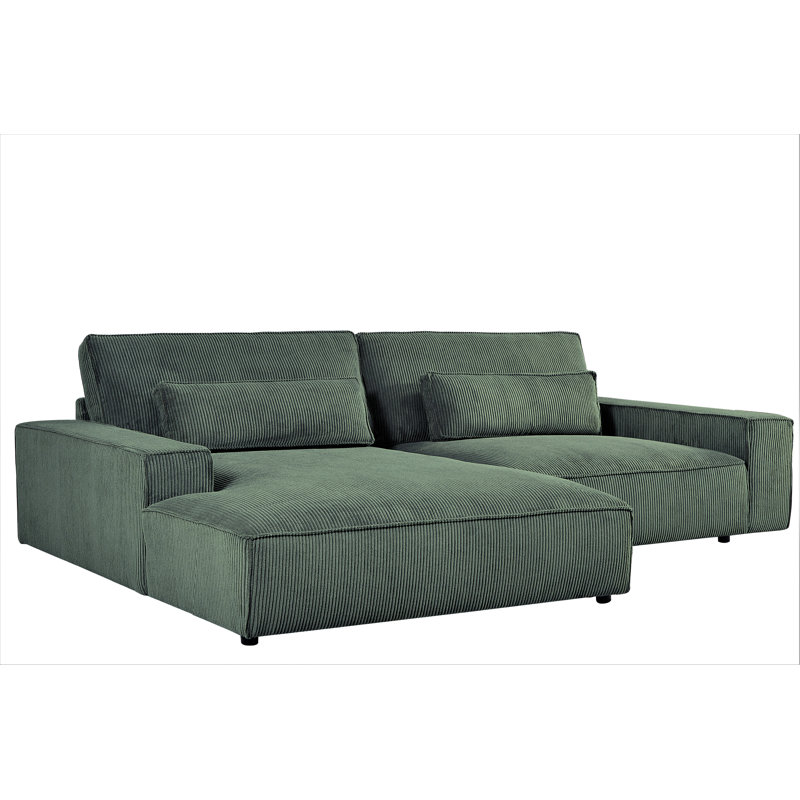 Corduroy L-Shaped Sectional, Green Corduroy, Left Hand Facing