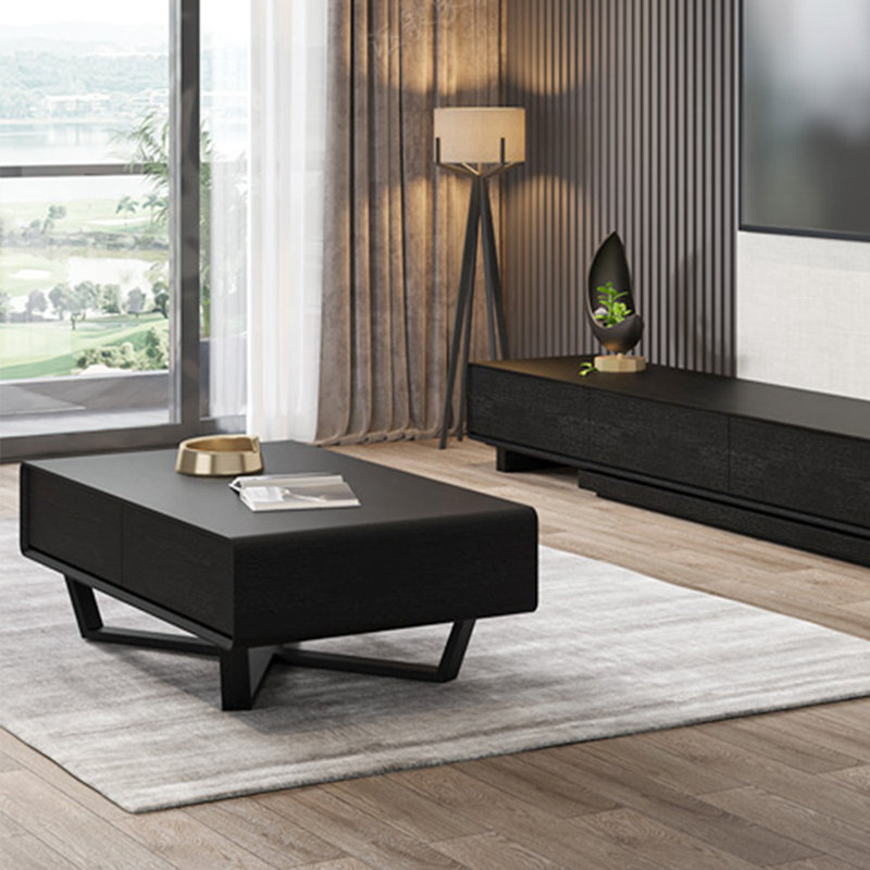 Une table basse d'angle à quatre tiroirs minimaliste, H 15,74 po x L 47,24 po x l 23,62 po, Noir