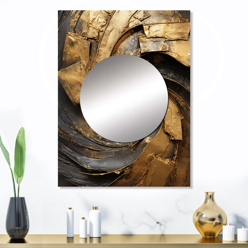 «Warrenup Gold Black Timeless Turn IV - Abstract Spirals», miroir mural unique, art moderne imprimé sur métal, 32 po x 24 po