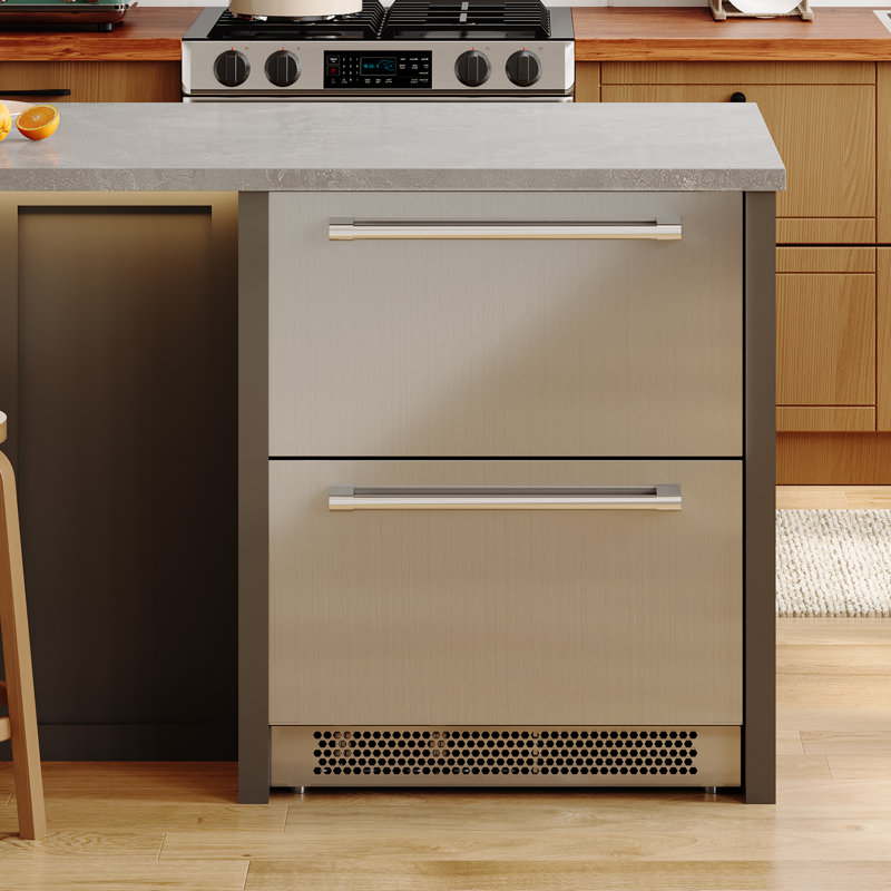 24 Inch Under Counter Drawer Fridge – Stainless Steel Dual-Zone Beverage Refrigerator with LED Touch Control, Adjustable Storage, Frost-Free, Low Noise, 37℉-50℉, -0.4℉ to 37℉