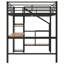 Lit mezzanine double en métal avec bureau, escalier de rangement, garde-robe et lumière DEL pour la chambre à coucher, brun-506419862