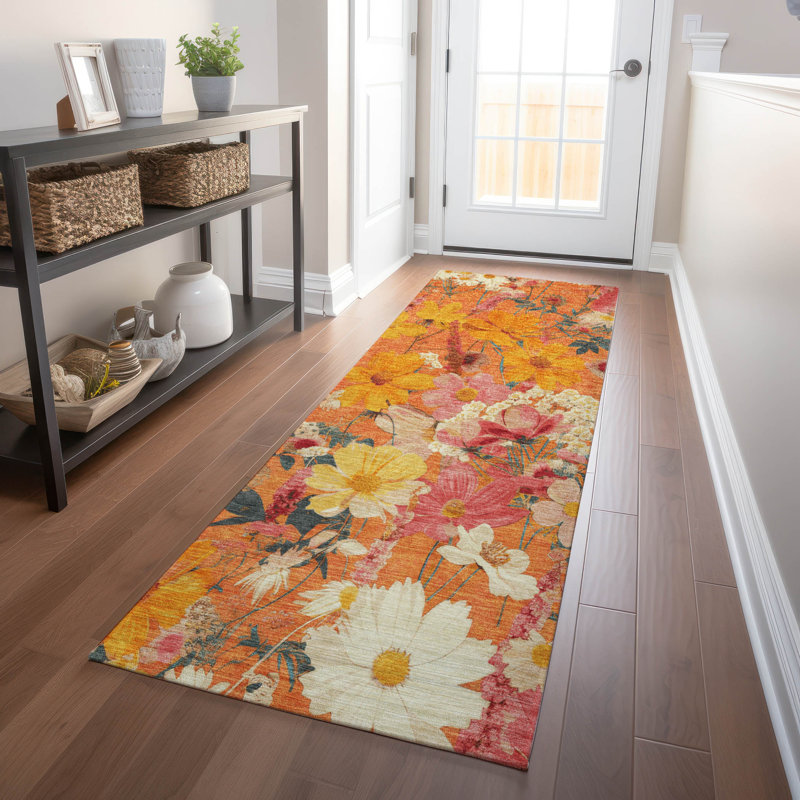 Tapis orange intérieur / extérieur lavable à la machine Claudian ACN1510, Tapis de couloir 2 pi 3 po x 7 pi 6 po
