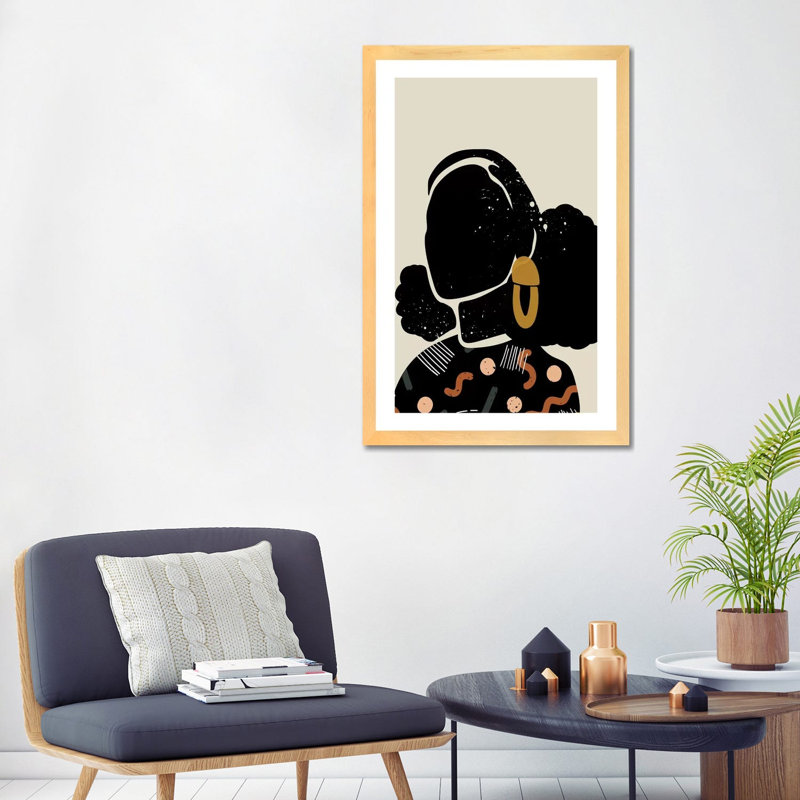 Black Hair IV - impression d'art graphique, Toile avec cadre en bois beige, Blanc, H 24 po x l 32 po x P 1 po