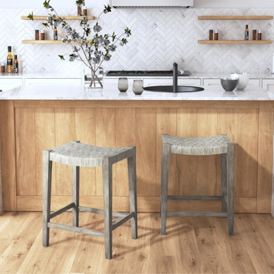 Marzel 24.25'' Rattan and Mahogany Counter Stool