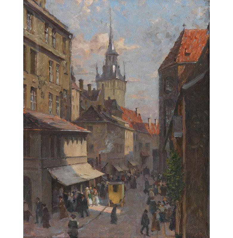 «View from Petersbergl to the Old Town Hall in Munich» par Charles Vetter - Art mural sur toile tendue avec châssis