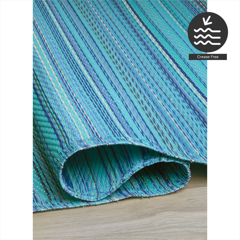 Krasnow Outdoor Rug Recycled Plastic Waterproof Patio, Rectangle 6' x 9', Havana - Turquoise