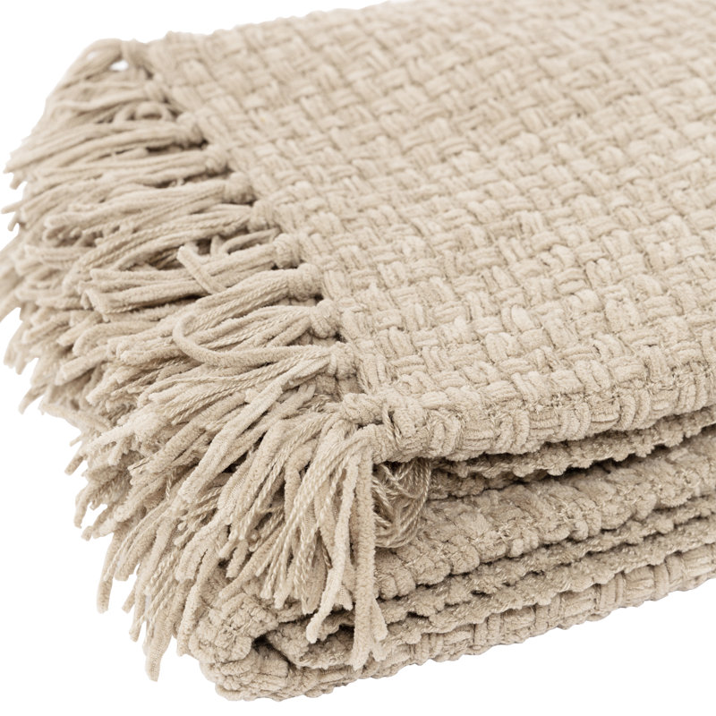 Jeté en chenille façon vannerie, Beige