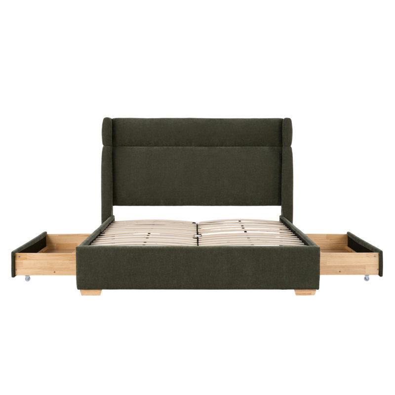 Clausen Upholstered Bed, Grand lit, Green