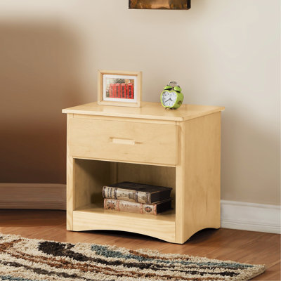 Table de chevet moderne, finition pin naturel, table de chevet avec tiroir et tablette, H 23 po x 17 po x 22 po, aucun assemblage requis, meuble de chambre à coucher contemporain, un tiroir, assemblage ouvert,