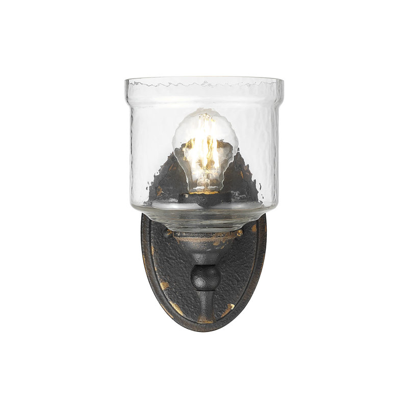 Applique murale 1 lumière avec abat-jour en verre martelé Iselle, Fer noir antique
