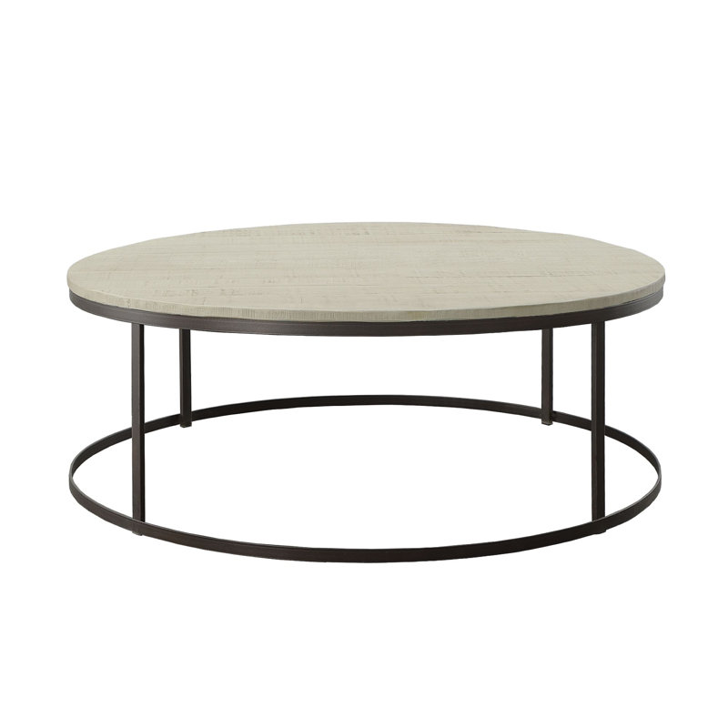 Natural Solid Pine Wood Top Coffee Table with Black Metal Base
