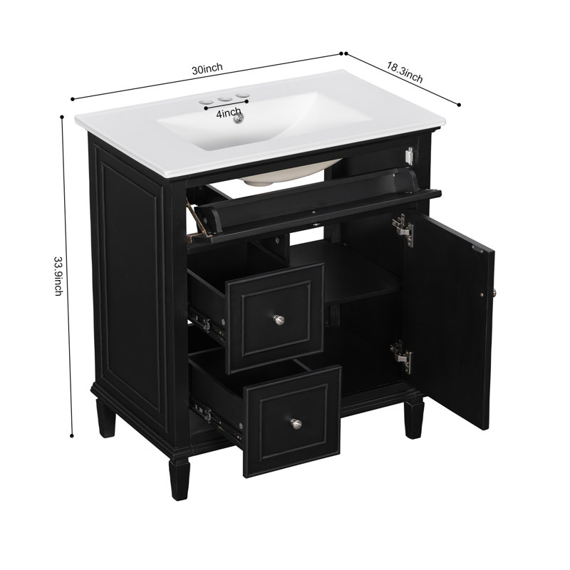 Meuble-lavabo 30 po avec lavabo, Black, Argent