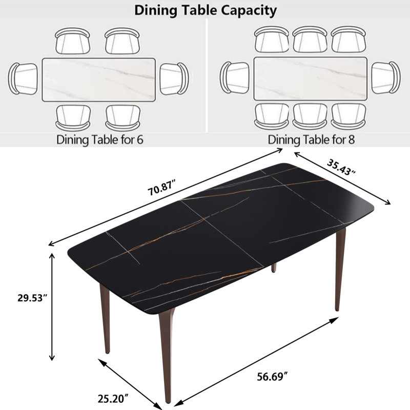 Table de salle à manger Eniel, Noir, Noir, H 29,5 po x P 35,5 po x L 71 po