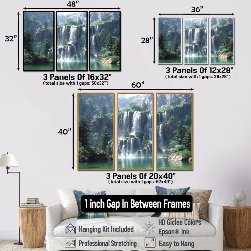 Claypoole - Cascade, ensemble d'art mural, Cadre flottant doré, H 28 po x l 36 po x P 1 po