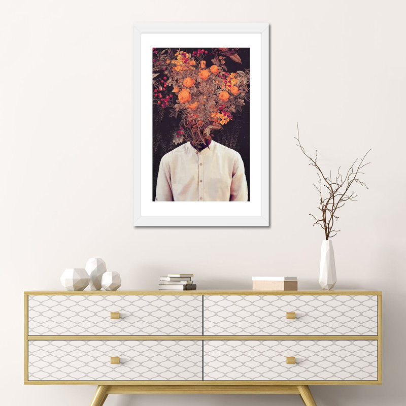" Bloom " by Frank Moth, 24" H x 16" W x 1" D, White Framed Paper, White