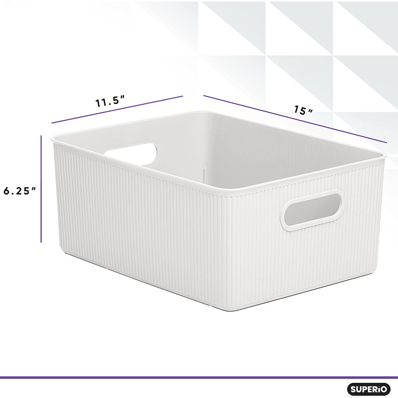 Ensemble de boîtes en plastique nervuré, Blanc, 1