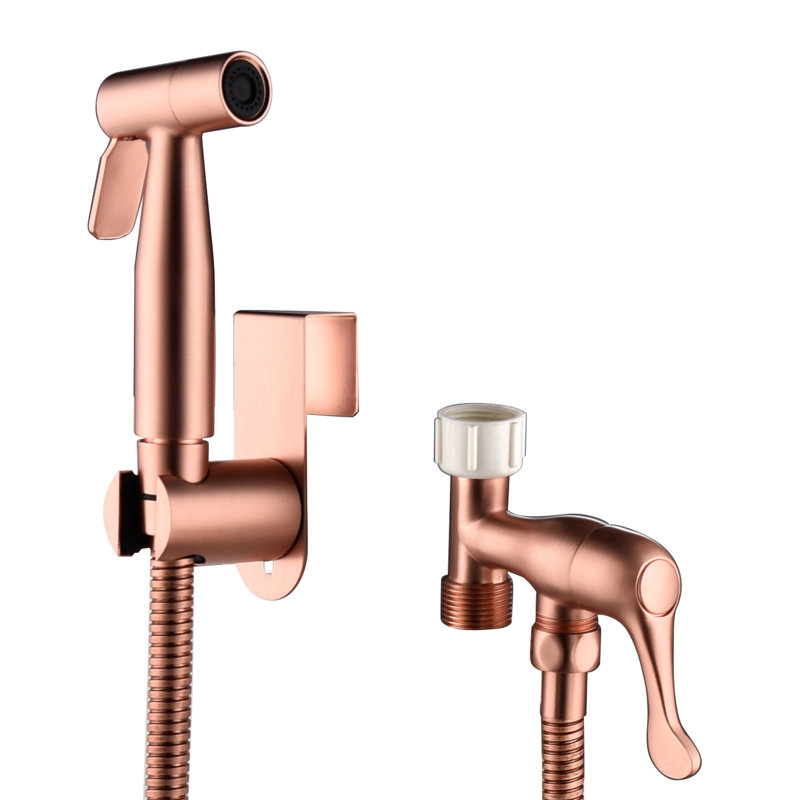 Bidet de toilette en or rose - Modèle portatif en métal, jets multiples et brumisateur doux, résistant à la rouille et à la corrosion, installation simple pour deux réglages, amélioration de l'hygiène, installation facile