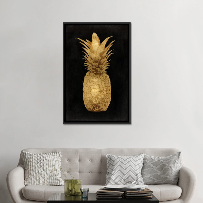 « ananas i », impression sur toile en noir, H 26 po x l 18 po x P 1,5 po, Toile avec cadre noir, Pas de tapis