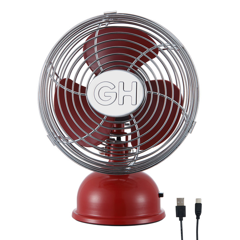 Crimson All-Metal USB-Powered 5" Oscillating Table Fan