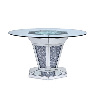 Choi Round Glass Top Metal Base Dining Table