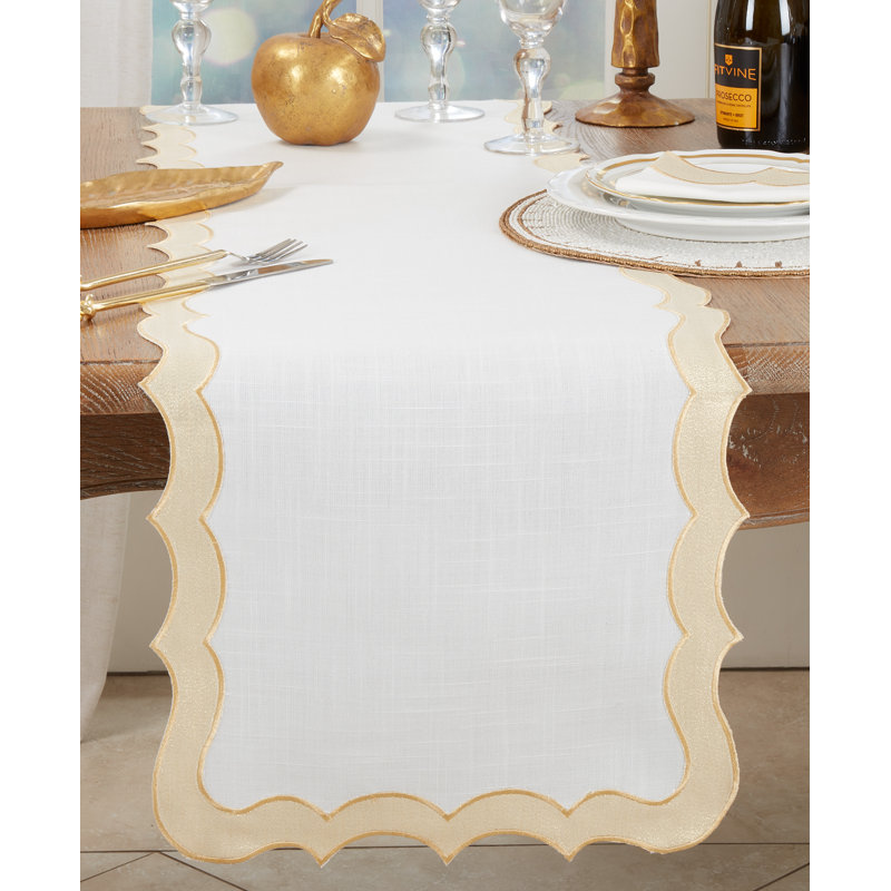Gold and White Scallop Edge Polyester Table Runner