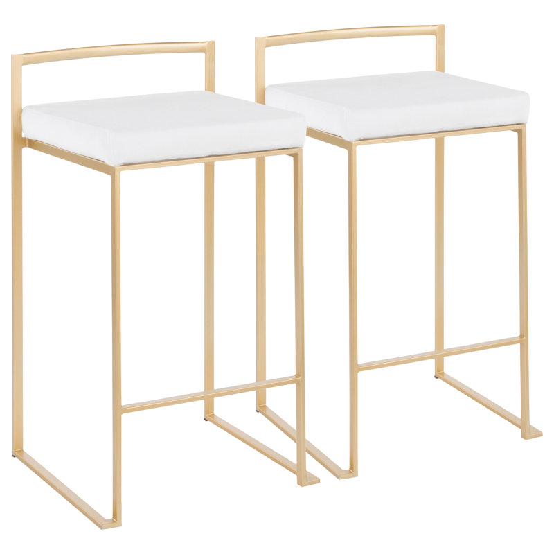 Tabouret de comptoir contemporain empilable en or avec coussin en velours blanc par - ensemble de 2, Doré, Blanc blanc