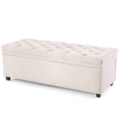 50" Storage Ottoman Bench Tufted With Storage For Living Room, Beige