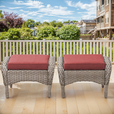 Valierius Versatile Outdoor Wicker Ottomans With Soft Cushions - Durable & Weather-Resistant For Patios, Gardens & Poolside Relaxation