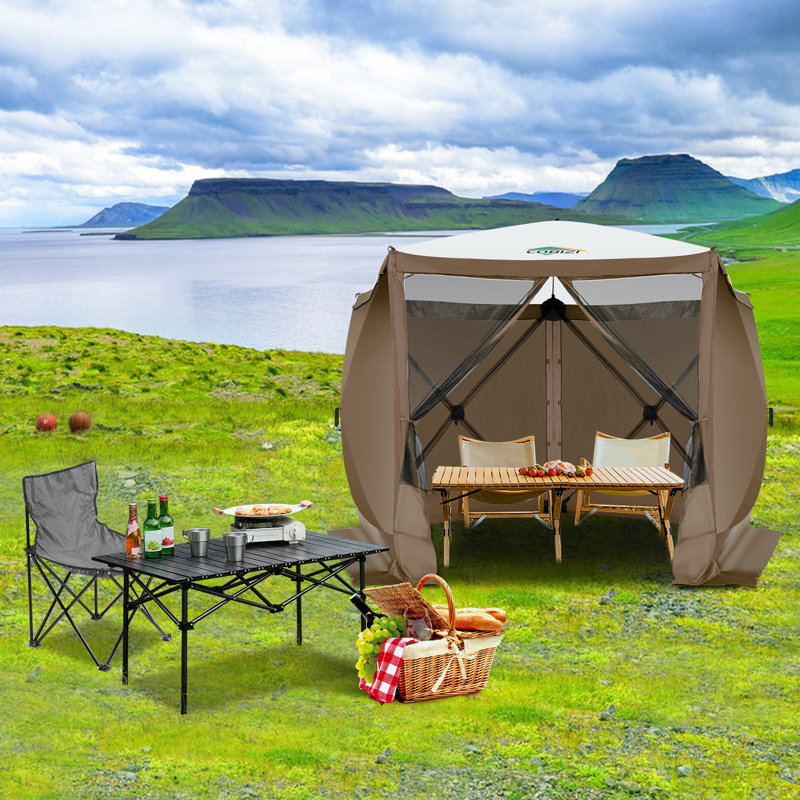 Pop Up Gazebo Screen Tent Screen House for Camping, 10x10 Screen Room with Mosquito Netting, Brown